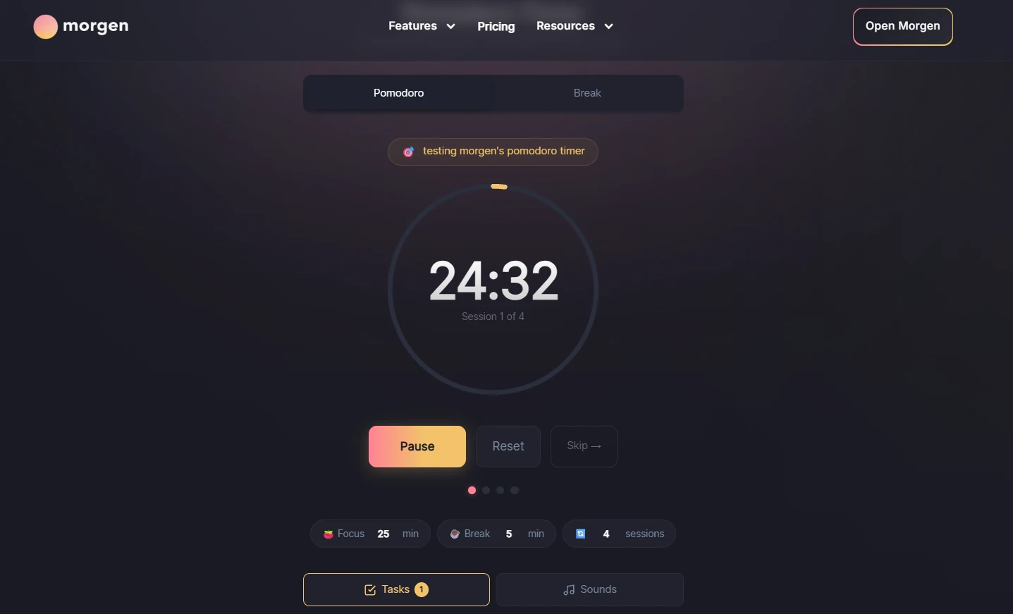 Morgen Pomodoro timer and calendar planning