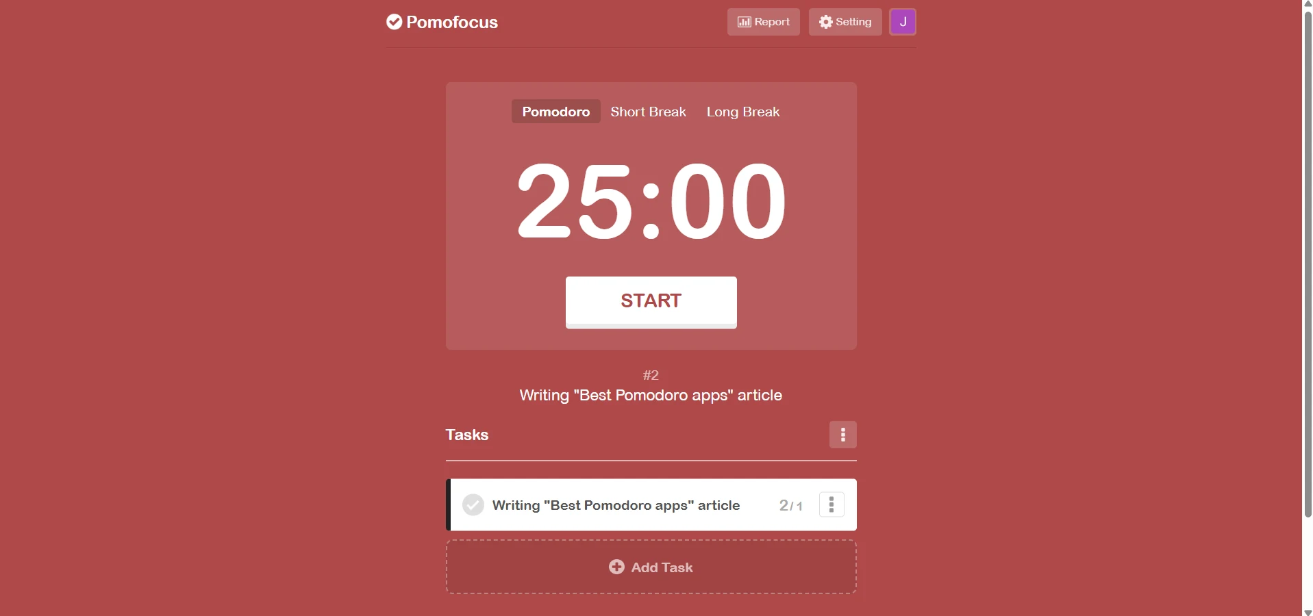 Pomofocus task-based Pomodoro timer