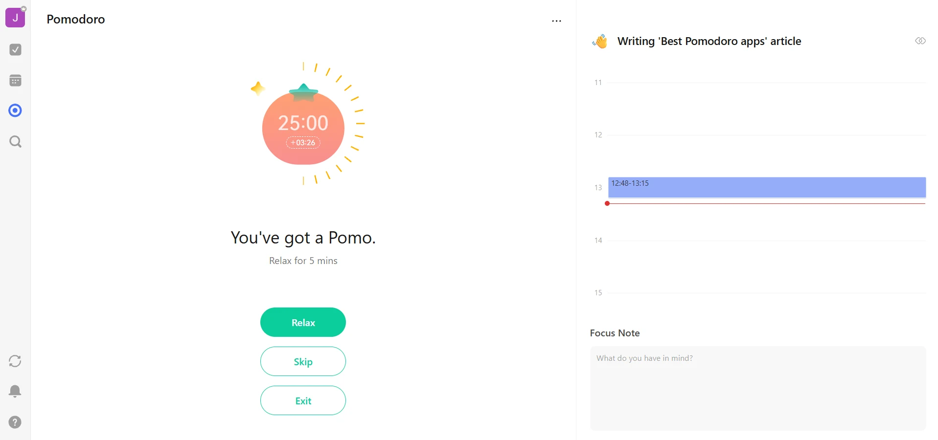 TickTick Pomodoro task session