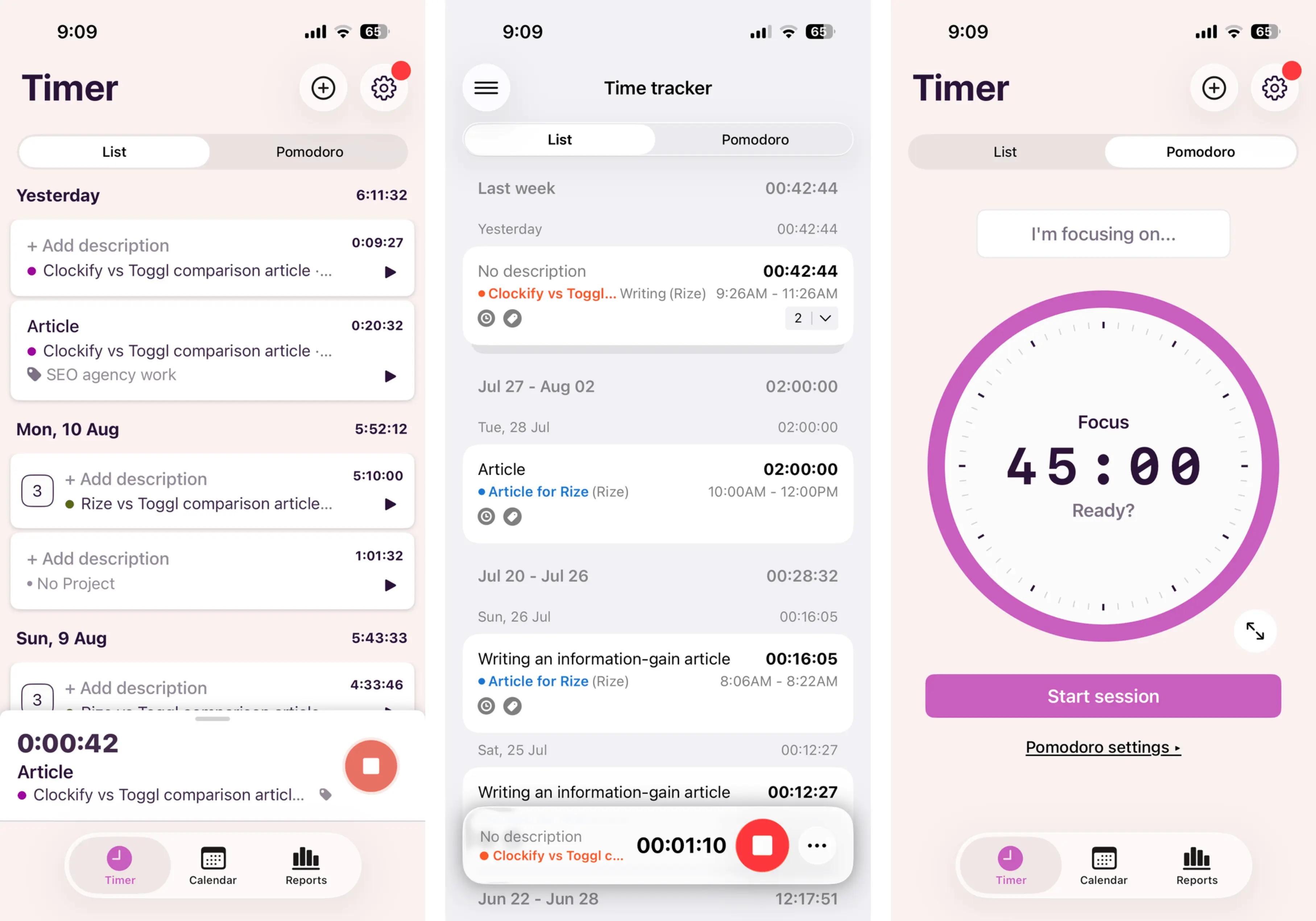Clockify and Toggl mobile apps