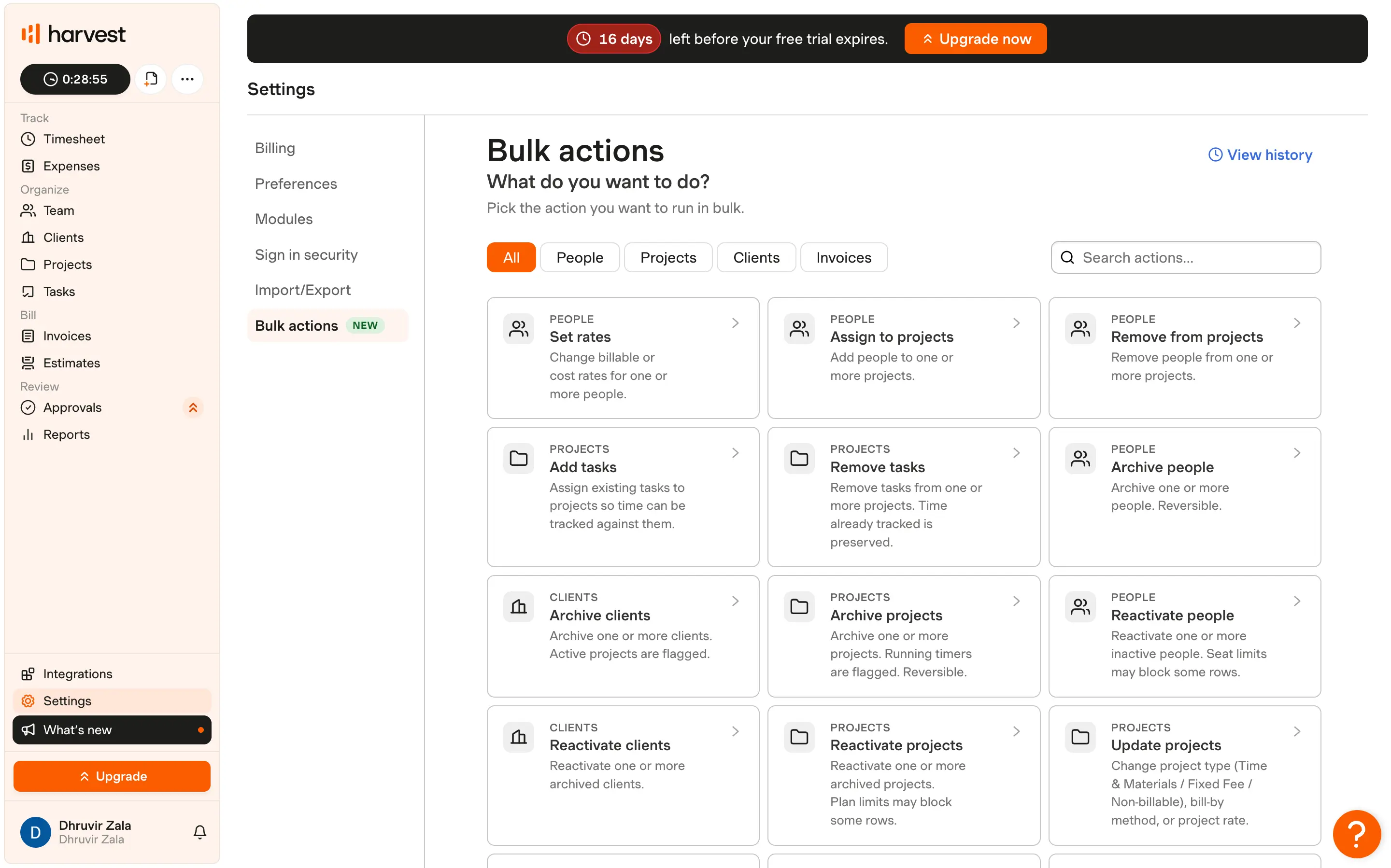Harvest's Bulk Actions