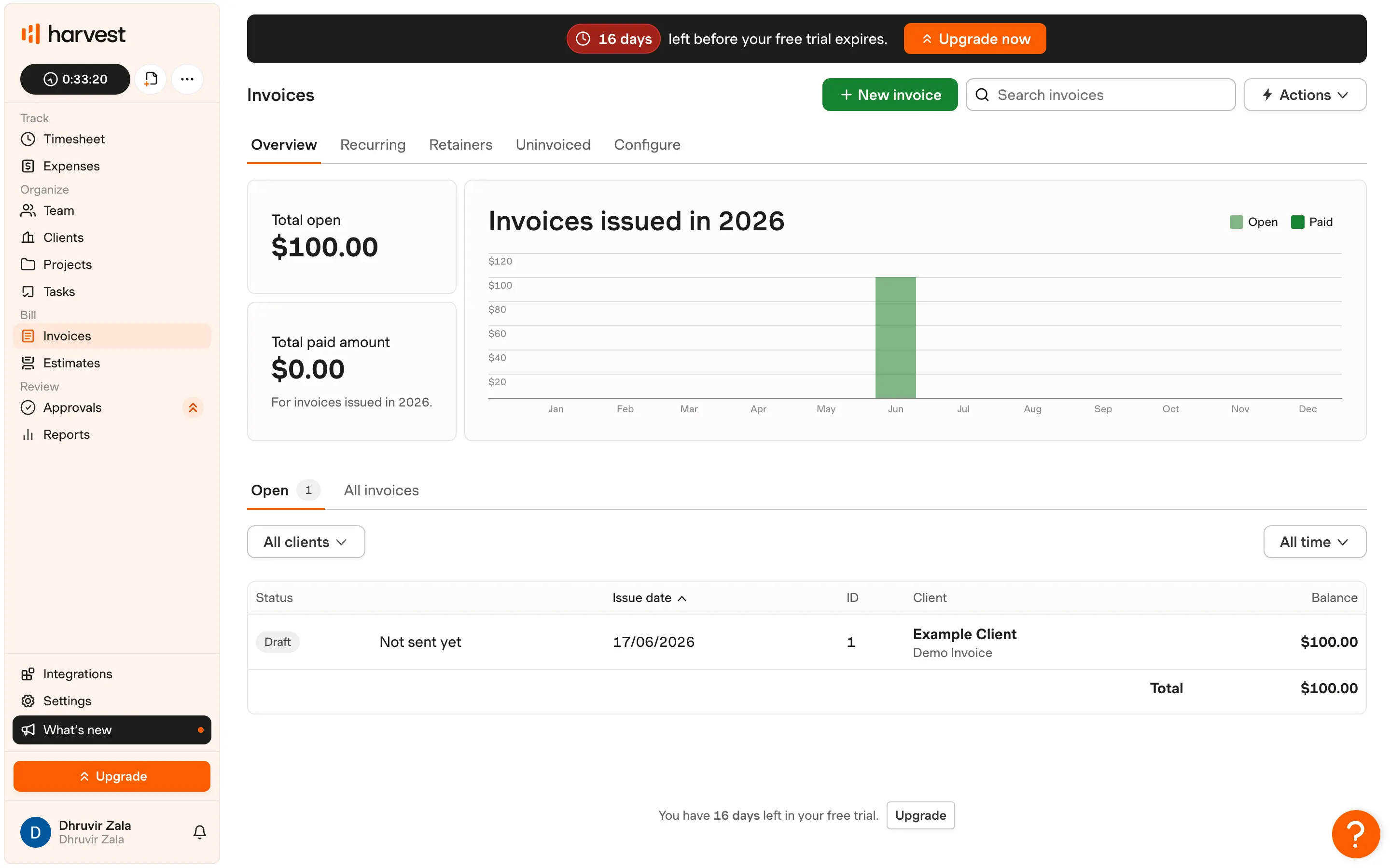 Harvest's invoicing