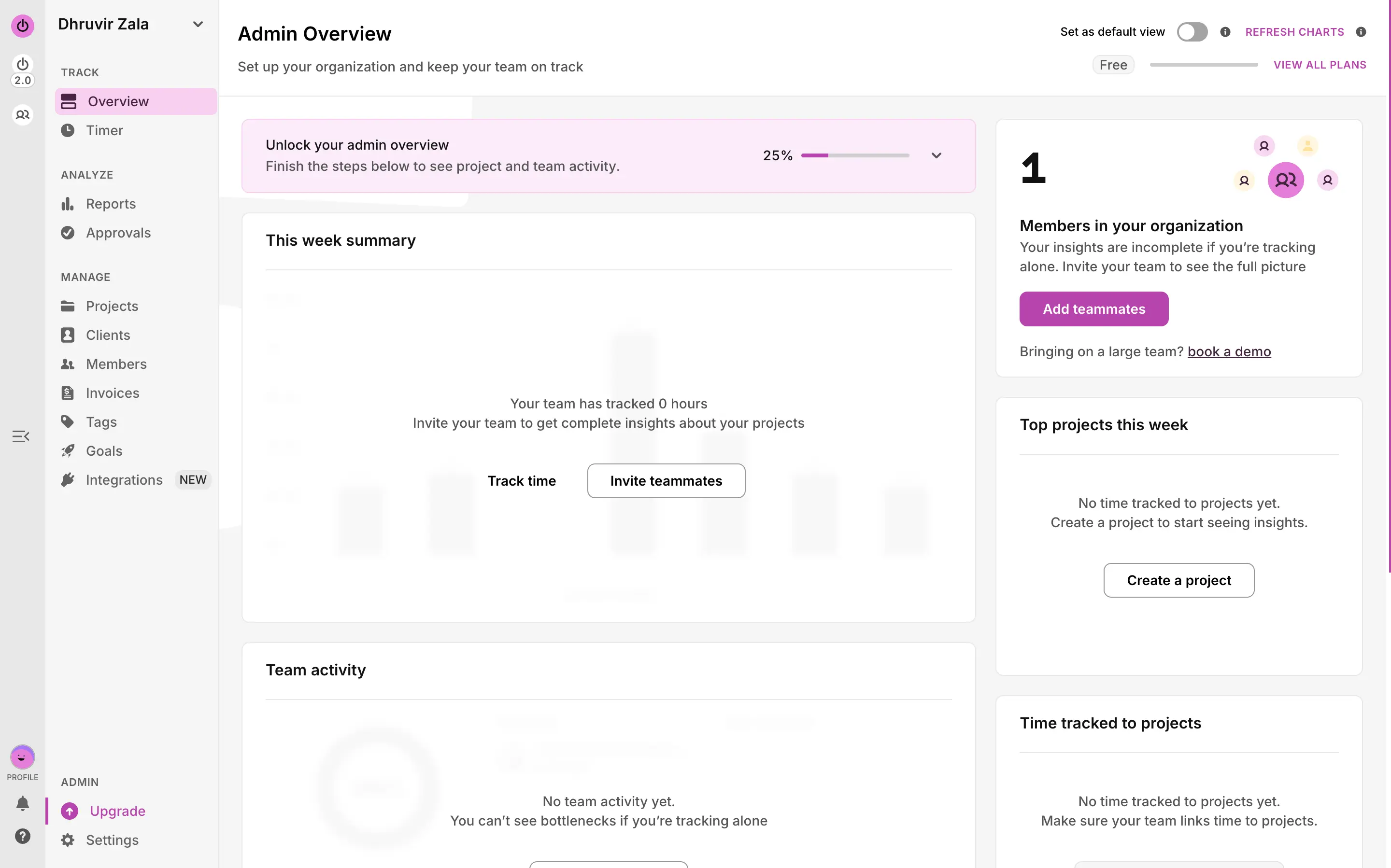 Toggl's admin overview